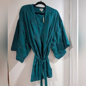 Cost Plus World Market Teal Kimono with Leaf Design